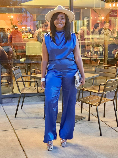 Pre-sale only! Blue Satin Jumpsuit