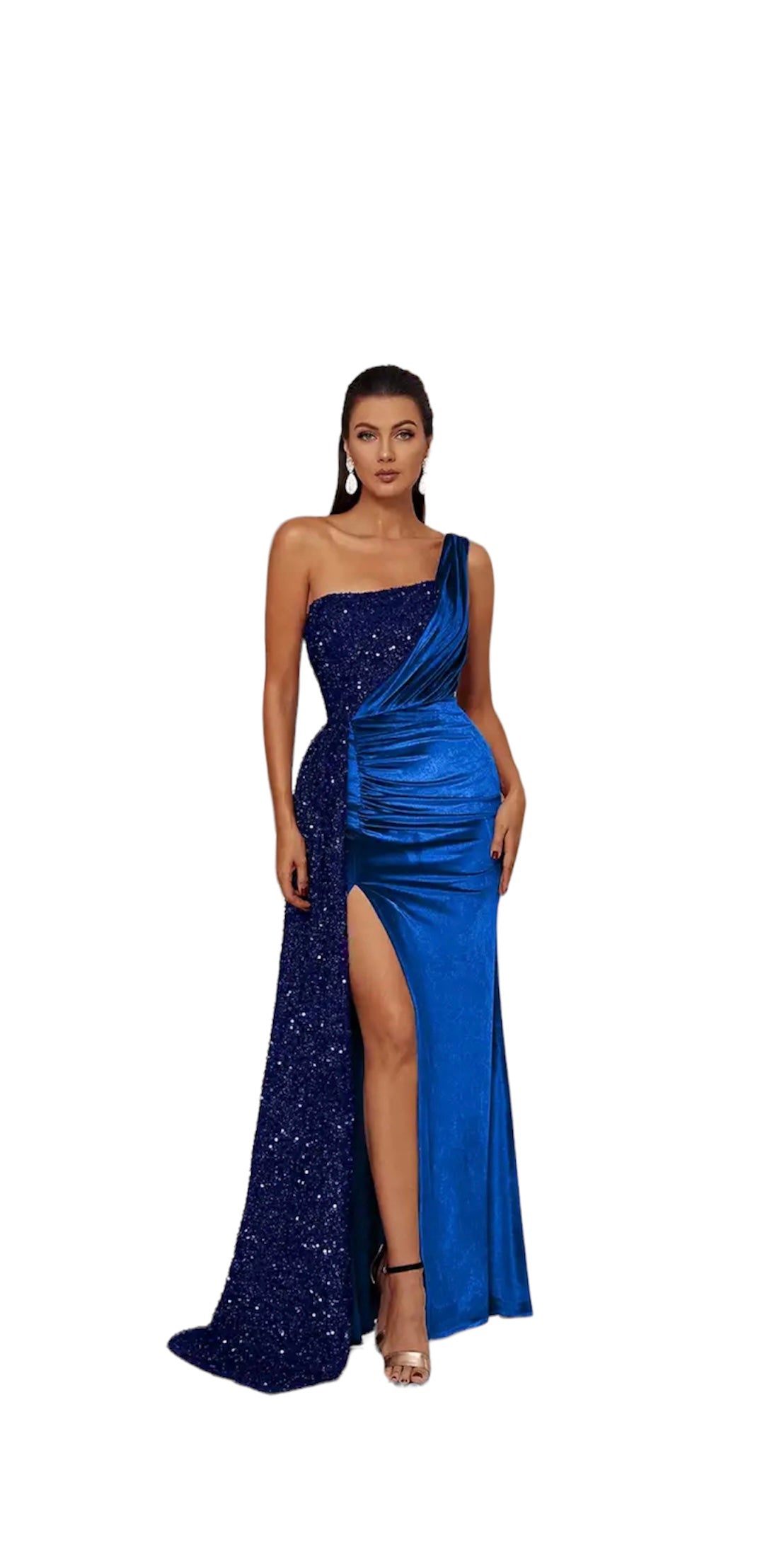 Sequin & Velvet High Slit One Shoulder Forman Gown