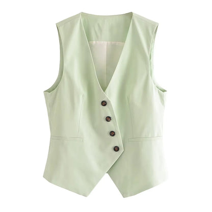 Green Single Breasted Vest Set