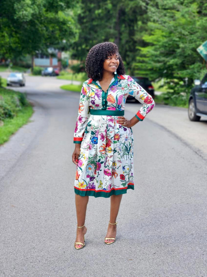 Vintage Flower Print Dress