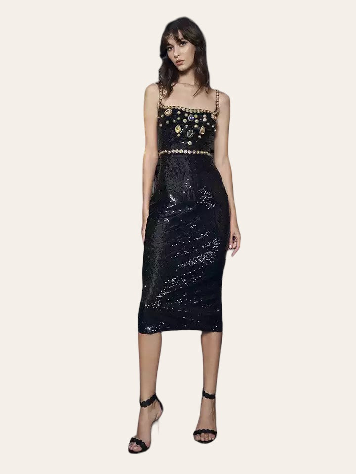 Elegant Black Sequined Dress