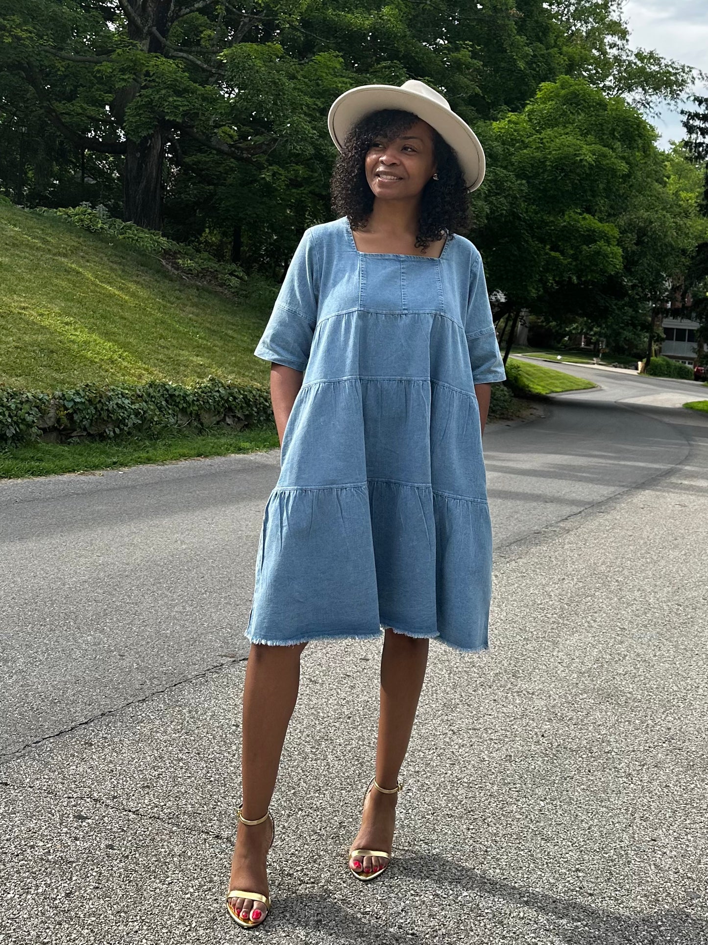 Women's Ruffled Denim Dress