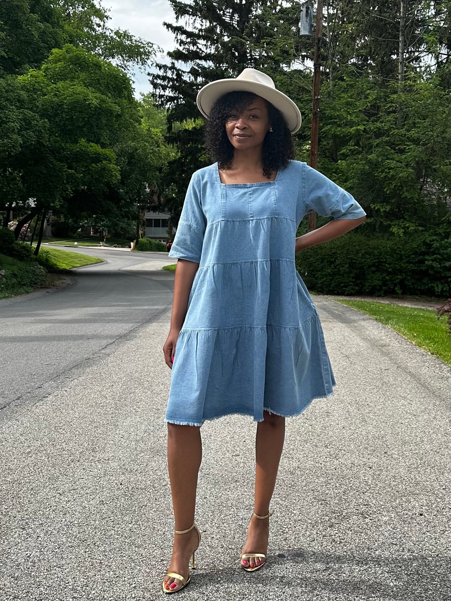 Women's Ruffled Denim Dress