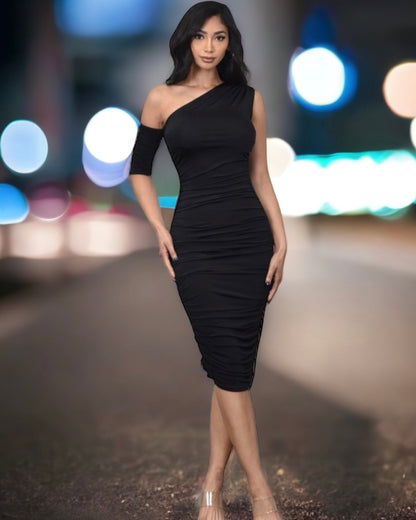 Black wrapped-arm sleeved Dress