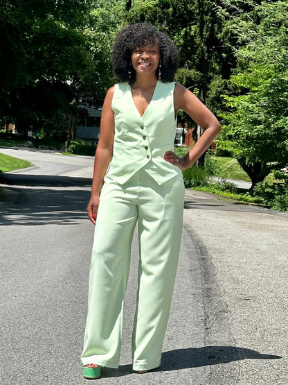 Green Single Breasted Vest Set