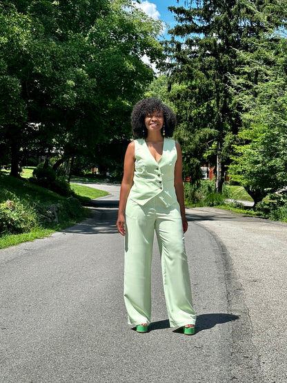 Green Single Breasted Vest Set