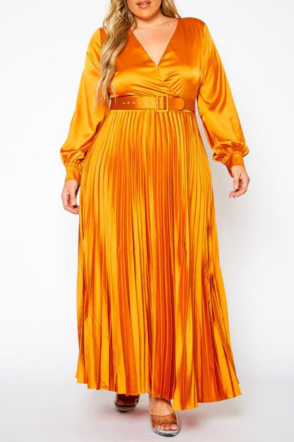 Plus Size Pleated Maxi Flare Dress