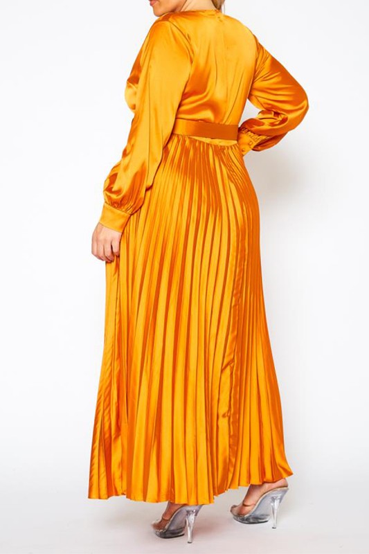 Plus Size Pleated Maxi Flare Dress