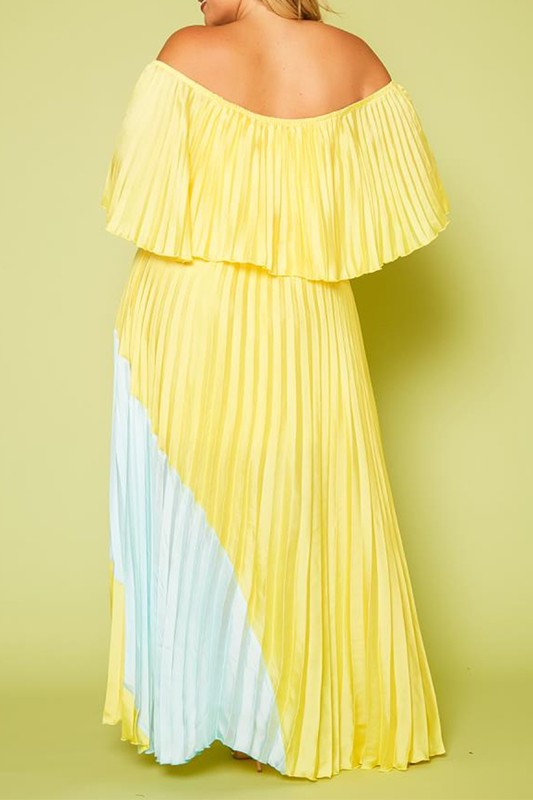 Plus Size Two Tone Pleated Asymmetrical Maxi Dress