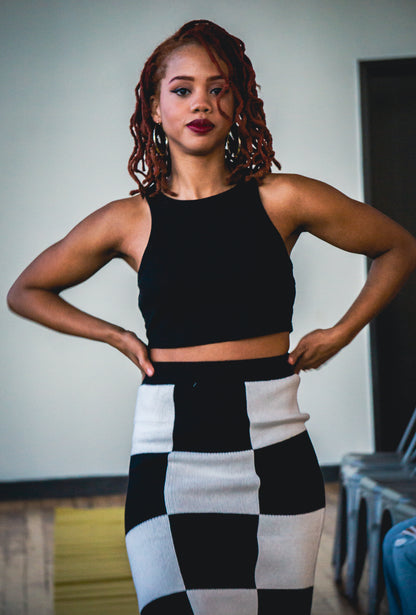 Black and white checkered skirt